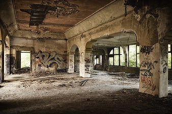 Abandoned Interior with Graffiti and Decay