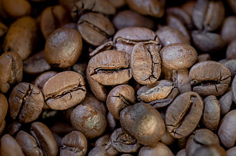 Close-up of roasted coffee beans texture