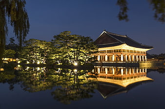 Gyeongbokgung Palace Night Reflection in Lake
