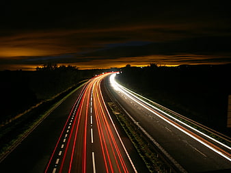 Highway Traffic Light Trails at Night