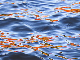 Abstract Blue Water Ripples with Orange Autumn Reflections
