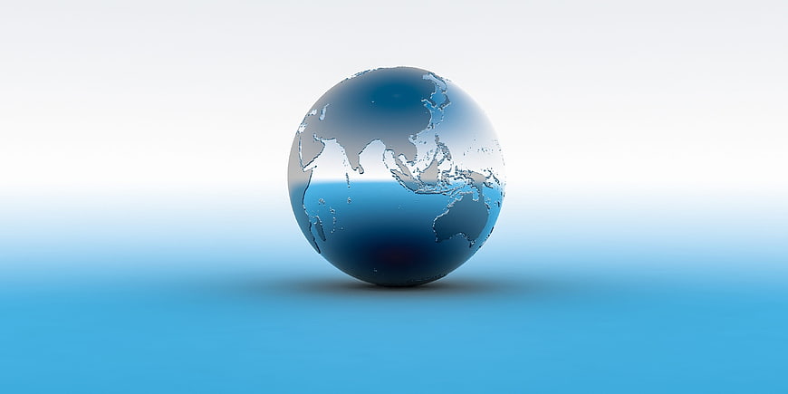 3D Blue Metallic Globe on Gradient Background