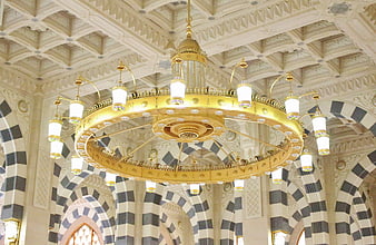 Grand Golden Chandelier in Mosque Interior