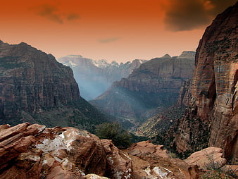 Dramatic Zion National Park Canyon Landscape at Dusk