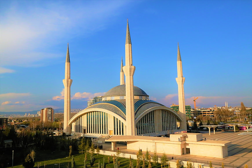 Modern Mosque with Minarets and Blue Dome