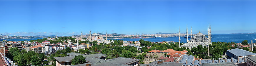 Panoramic View of Istanbul Skyline with Hagia Sophia and Blue Mosque