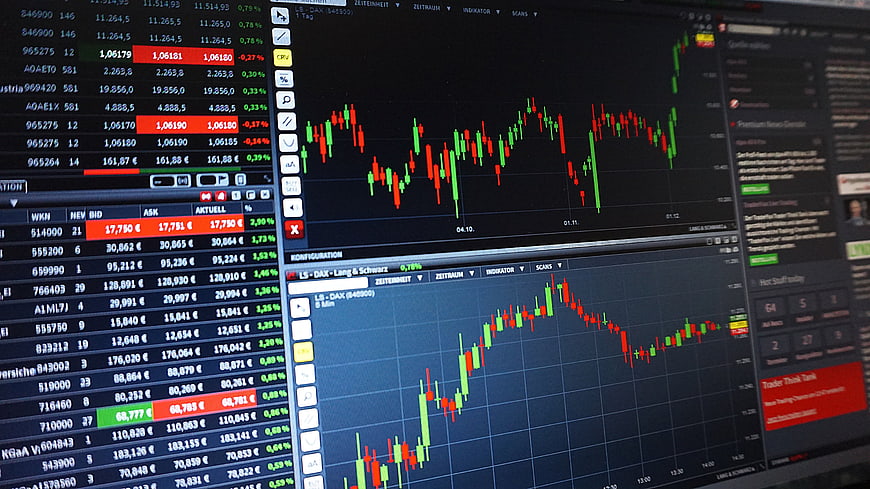 Stock market trading charts on computer monitor screen