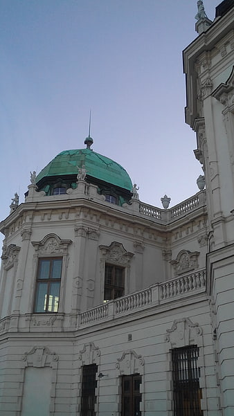 Low angle view of Belvedere Palace green dome Vienna