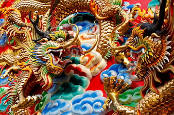 Golden Thai Dragon Sculpture on Temple Roof