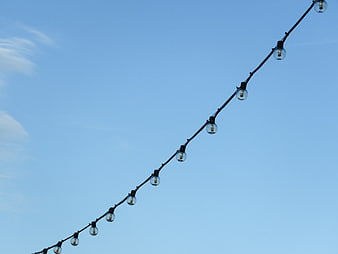 String lights against a clear blue sky background