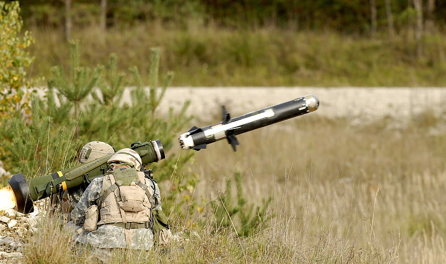 Soldiers firing Javelin anti-tank missile in field