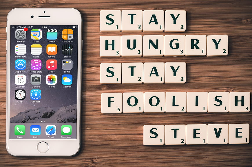 Stay Hungry Stay Foolish Scrabble Tiles and iPhone