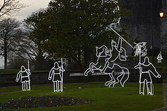 Medieval Knight Light Display in Castle Garden