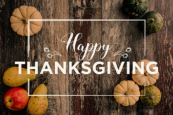 Happy Thanksgiving Greeting Card With Autumn Fruits And Pumpkins