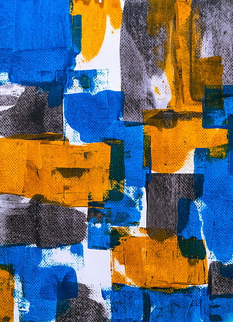 Abstract Blue and Yellow Acrylic Paint Texture on Canvas