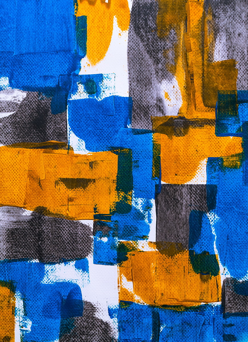 Abstract Blue and Yellow Acrylic Paint Texture on Canvas