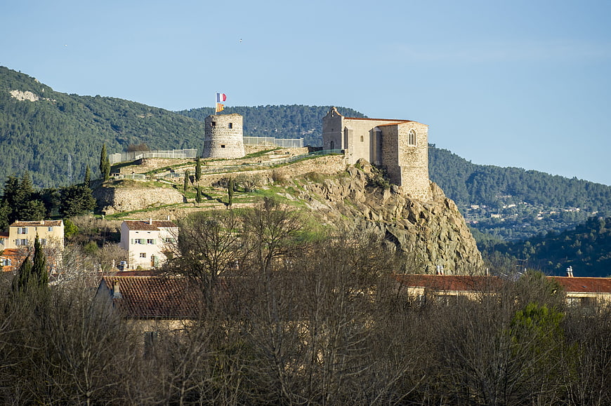 Historic stone castle on a rocky hilltop in Var, France