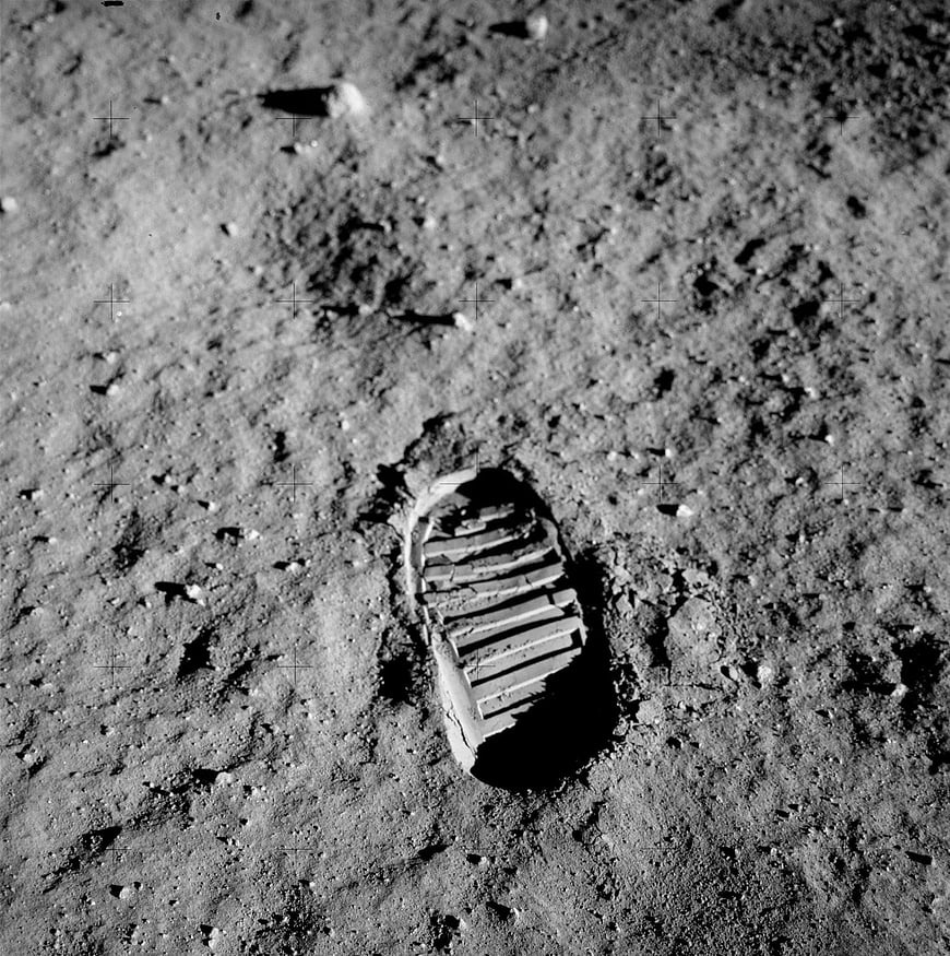 Historic Apollo 11 Boot Print on Lunar Surface