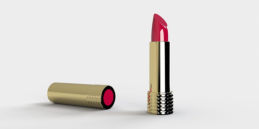 Luxury Gold and Red Lipstick Product Photography on White Background