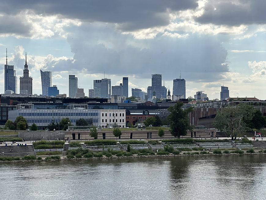 Warsaw skyline with Palace of Culture and Vistula River