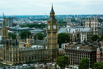 Aerial View of Big Ben and Houses of Parliament in London