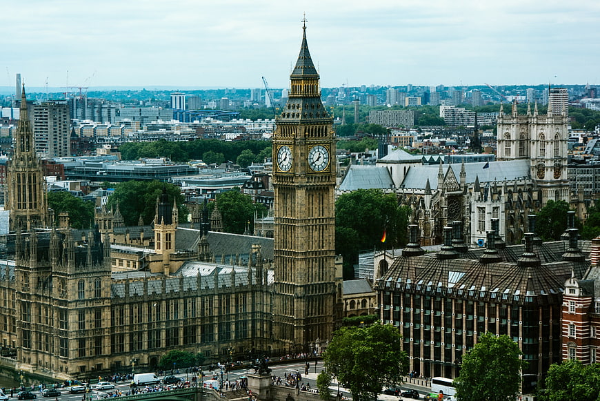 Aerial View of Big Ben and Houses of Parliament in London
