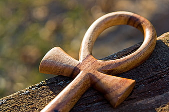 Wooden Ankh Symbol on Weathered Log