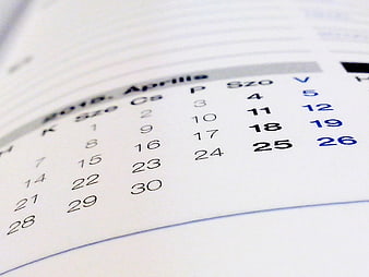 Close-up of April 2018 Calendar Page with Shallow Depth of Field