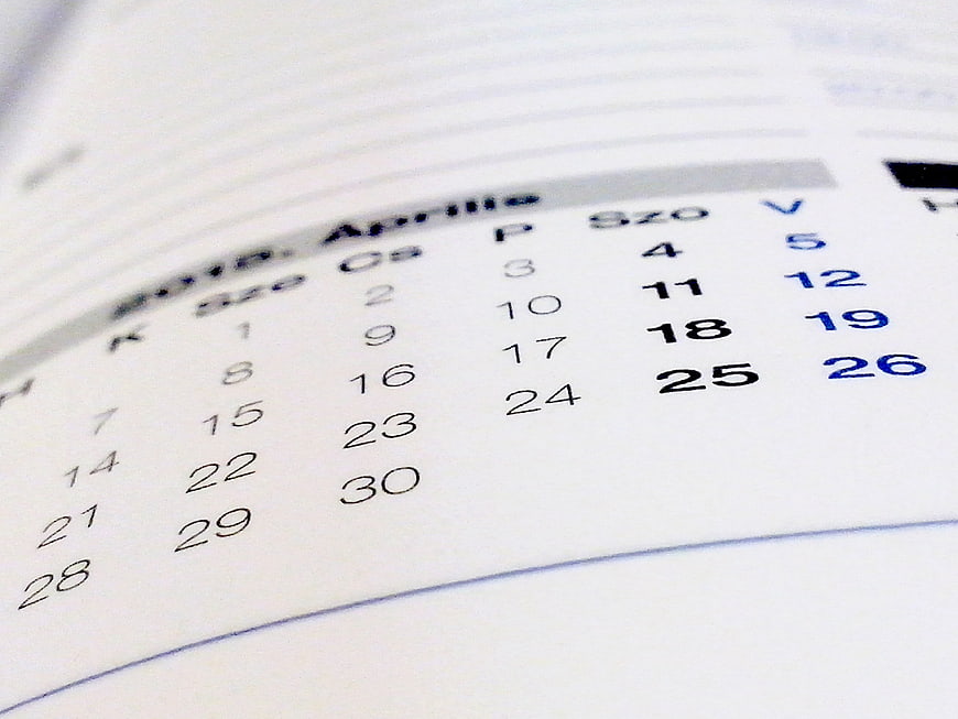 Close-up of April 2018 Calendar Page with Shallow Depth of Field