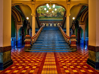 Grand Staircase in Historic Government Building Interior