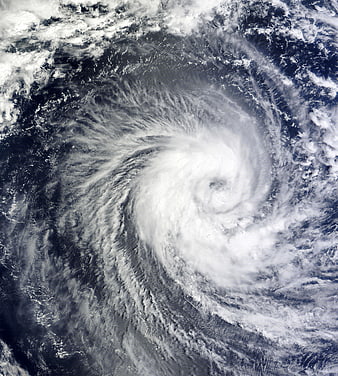 Satellite view of a massive hurricane swirling over the ocean