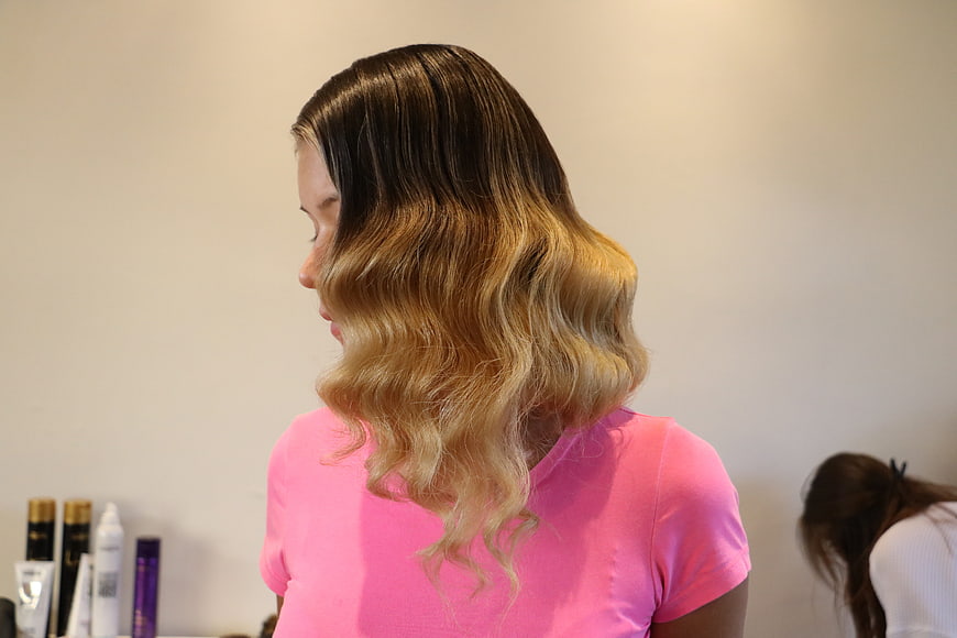Woman with Wavy Ombre Hair in Salon