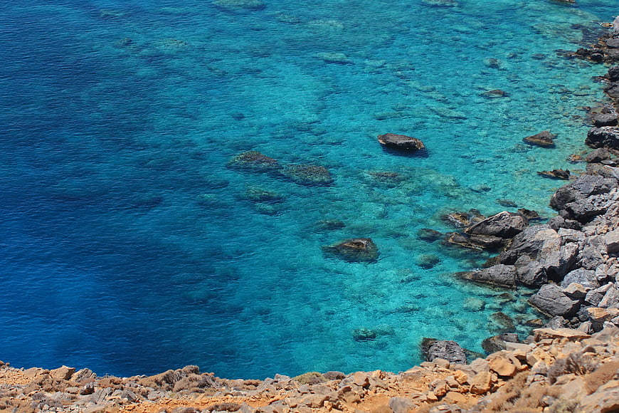 Aerial View of Turquoise Sea and Rocky Coastline
