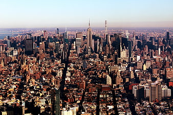 Aerial View of New York City Skyline with Empire State Building