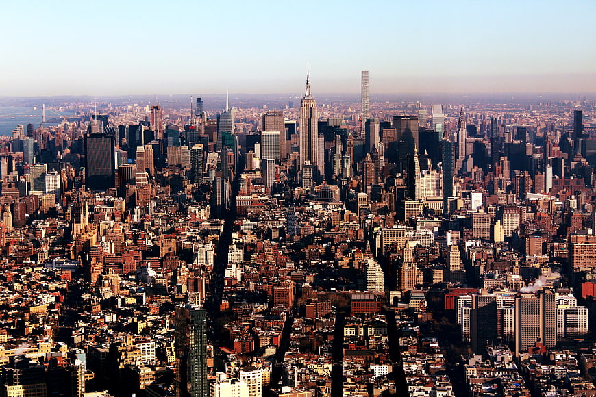 Aerial View of New York City Skyline with Empire State Building