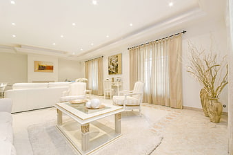 Luxurious white living room with elegant furniture and decor
