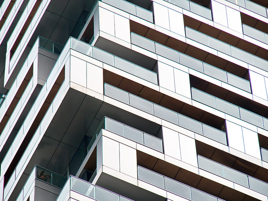 Modern Architectural Facade with Geometric Balconies