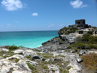 Tulum Mayan Ruins Overlooking Turquoise Caribbean Sea