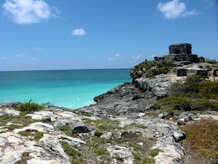 Tulum Mayan Ruins Overlooking Turquoise Caribbean Sea