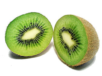Sliced Kiwi Fruit Halves on White Background