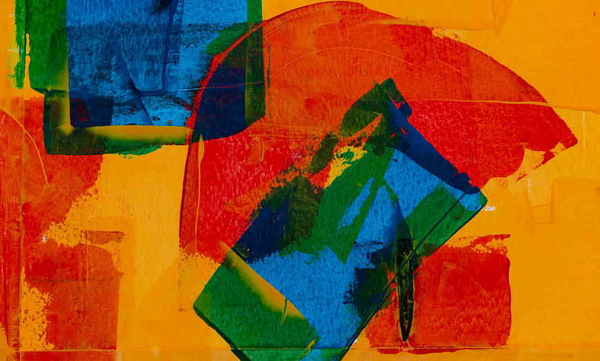 Abstract Acrylic Painting with Bold Blue, Red, and Orange Textures