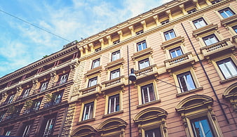 Low angle view of historic European apartment buildings