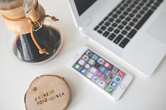 Minimalist Workspace with Coffee Chemex and Laptop