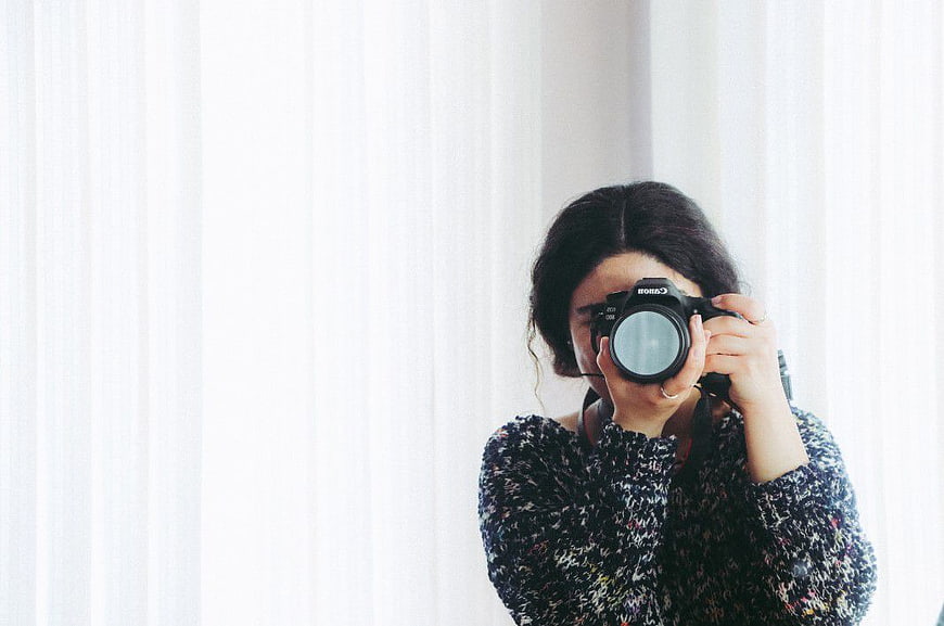 Woman Photographer Mirror Selfie with DSLR Camera