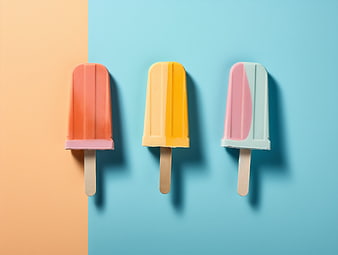 Colorful pastel popsicles on split background