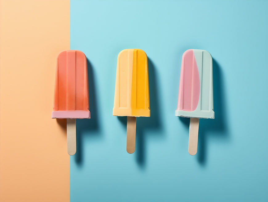Colorful pastel popsicles on split background