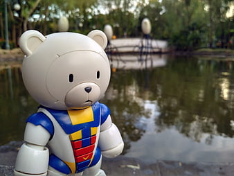 White Bearbrick Figure in Blue and Red Suit by Pond