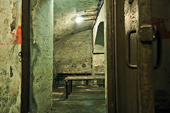 Historic WWII Air Raid Shelter Interior With Concrete Walls