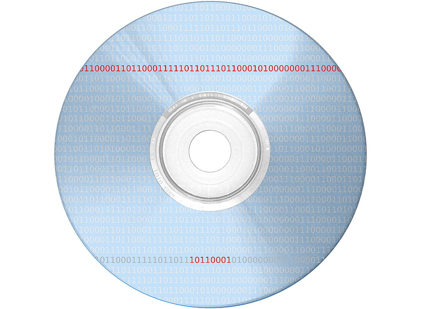 Blue CD with Binary Code Pattern and Red Data Sequence