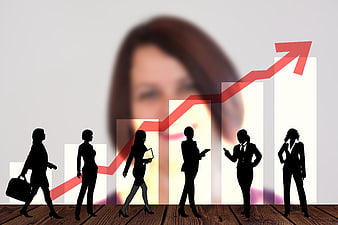 Businesswoman Silhouettes With Rising Growth Chart And Blurred Face